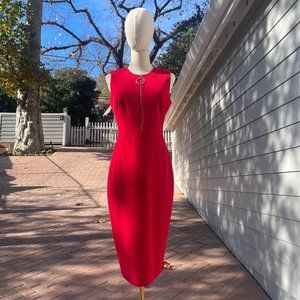 Calvin Klein Red Knee-Length Sheath (Size: 4)